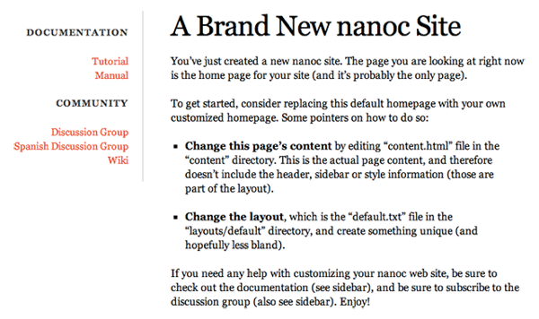 nanoc default site appearance